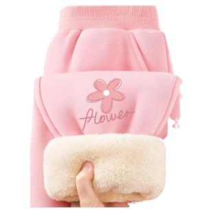 拉夏贝尔女童加绒裤子2025新款加厚打底裤女孩冬季保暖裤儿童棉裤