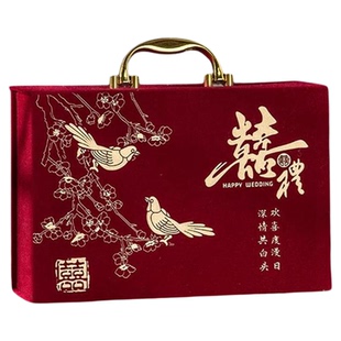 高档礼金盒钱盒箱子喜庆绒布装聘礼箱子彩礼现金礼盒订婚结婚定亲