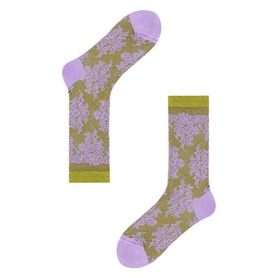 AR袜子女款中筒袜春秋季紫色日系复古亮光丝袜秋冬蕾丝花纹长筒袜