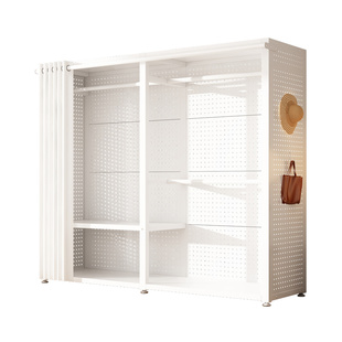 全金属衣柜卧室家用多功能收纳衣帽架小户型白色靠墙一体储物柜子