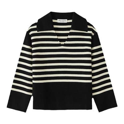 MOP翻领半开襟条纹针织衫女士