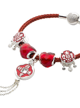 国潮风925银岁平安diy手链转运珠