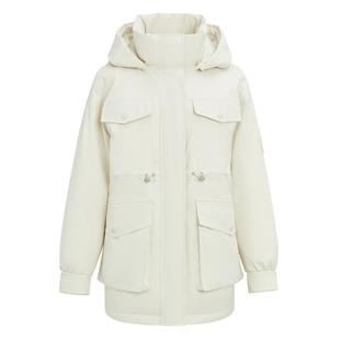 雪中飞2025秋冬新款女士短款连帽羽绒服防风保暖工装插肩抽绳收腰