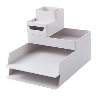 桌面收纳盒办公室台面文件A4置物架多功能笔筒办公桌工位整理神器可叠加收纳架文件座多层文件架文件框抽屉式