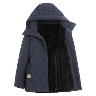 新款貂皮内胆派克服大衣鹅绒羽绒服女短款菱形格整貂水貂毛外套冬