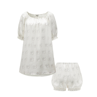 Not Just Pajama Kiki系列珍珠小猫桑蚕丝真丝睡裙短裤女款套装