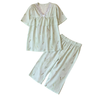 2026新款棉绸睡衣女款夏薄款短袖五分裤套装休闲可爱人造棉家居服
