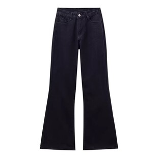 黑色宽松九分阔腿牛仔裤女春款150小个子低腰显瘦微喇叭拖地长裤s