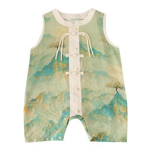 亲子装一家三口夏季新中式穿搭宝宝衣服母女装连衣裙母子无袖夏装