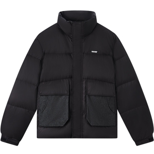 gxgjeans男装秋季新款牛仔拼接黑色保暖立领短款羽绒服男