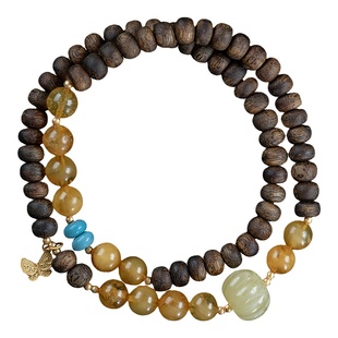 天然越南芽庄绿奇楠沉香手链女士三圈沉水棋楠算盘珠手串南红保真