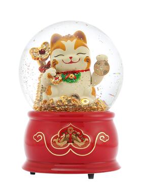 JARLL赞尔水晶球音乐盒招财猫八音盒玄关办公室乔迁开业开工礼品