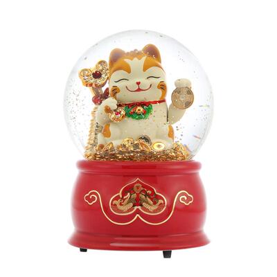JARLL赞尔水晶球音乐盒招财猫八音盒玄关办公室乔迁开业开工礼品
