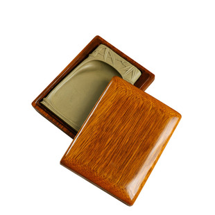 端砚绿端竹叶砚 文房四宝书法实用墨台毛笔字用盒装原石石料砚台