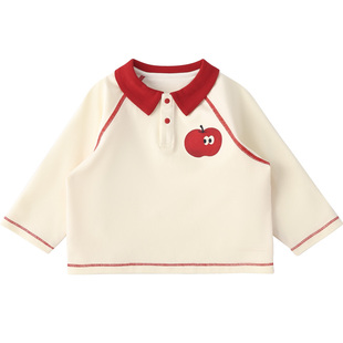 WHYLOOK宝宝T恤长袖翻领polo衫春秋男女童外出上衣过年喜庆苹果红
