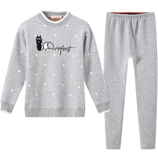 少女保暖内衣女加厚加绒可爱大童初中高中学生秋衣秋裤套装纯棉冬