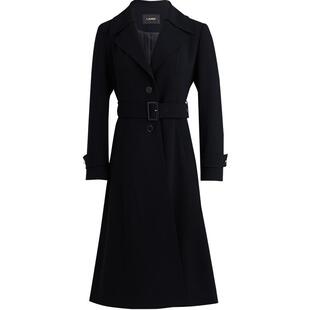 [西式立体剪裁]LANDI黑色减龄大翻驳领系带中长风衣外套女秋新品