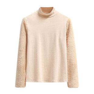 半高领加绒袖子加厚女保暖手臂配马甲皮草长袖上衣身子薄的打底衫