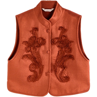 EXCEPTION例外女装中式绵羊毛桑蚕丝混纺马夹绣花马甲