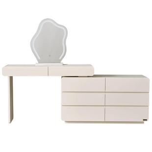 全友家居奶油风伸缩化妆桌现代简约卧室小户型斗柜一体转角梳妆台