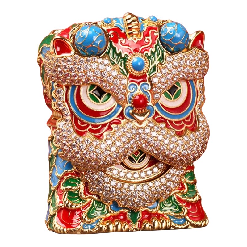 zippo打火机珐琅夜光满钻醒狮