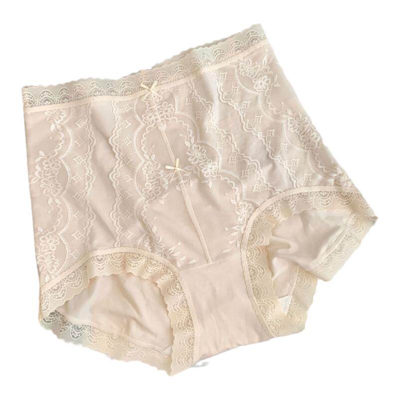 莫代尔复古法式高腰内裤女无痕大码宫廷风蕾丝桑蚕丝三角裤头性感