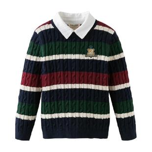 戴维贝拉男童毛衣中大童假两件套头衫反季清仓冬装儿童纯棉针织衫