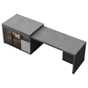 岩板岛台餐桌一体可伸缩开放式厨房吧台中岛台展示柜抽拉餐桌9E31