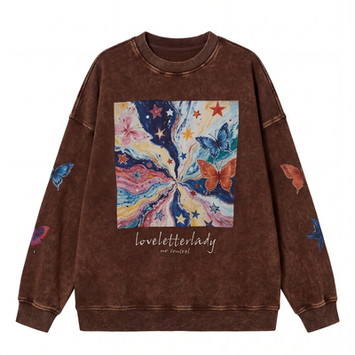 周里物出品「雾焰」蜡染啡色卫衣女2026春季新款宽松休闲印花上衣