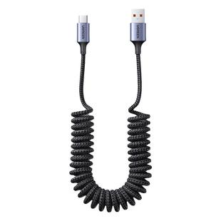 绿联typec数据线车载弹簧伸缩6A5A超级快充汽车用tpc适用华为荣耀手机40w66w100w安卓tpyec冲充电器USB编织线