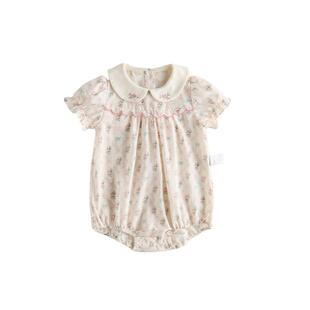 【新品】Oak Family夏季宝宝短袖包屁衣天丝亚麻泡泡袖爬服连体衣