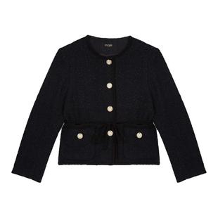 Maje秋冬女装法式时尚气质金色纽扣点缀系带收腰短款花呢外套上衣