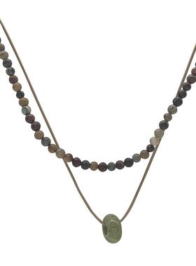 双层叠带绿色小众设计复古毛衣链