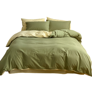 ins简约纯色双拼全棉水洗棉四件套 北欧100棉春夏纯棉床上用品