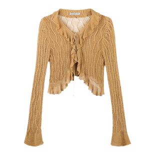 【何超莲同款】龙脸DRAGONFACE荷叶边针织亚麻假日开衫吊带背心