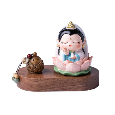 禅意可爱观音汽车摆件好运莲莲如来小佛祖国风车载中控台香薰装饰