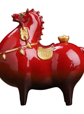 《马上有钱》陶瓷红色马摆件