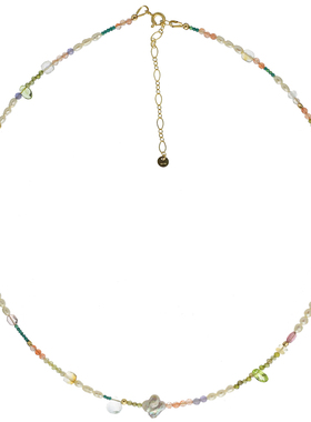 三合一草珍珠天然石串珠项链