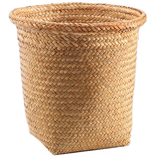 花盆花篮草编非藤编 圆形编织收纳篮 收纳箩筐 收纳桶垃圾篓大号