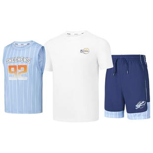 斯凯奇outlets速干透气男童夏季t恤短袖短裤儿童篮球运动服套装