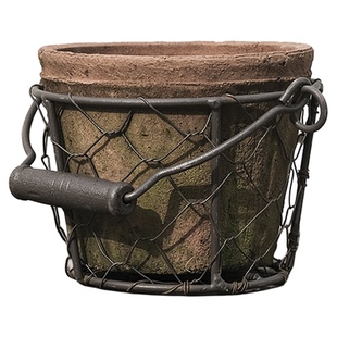 铁框花盆粗陶老式瓦盆绿植复古红陶多肉悬挂式吊篮瓦盆吊兰陶土盆