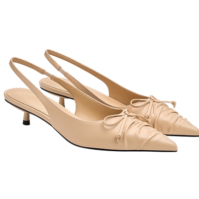 CHARLES&KEITH26春新款CK1-60580332尖头褶皱蝴蝶结低跟凉鞋单鞋