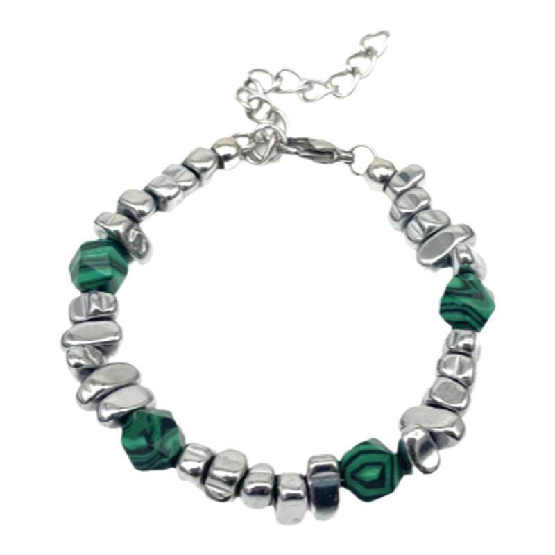 碎银拼色天然石手链男款潮牌中式小众手串孔雀石高级手饰情侣手链