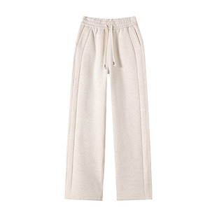 白色加绒裤子女秋冬季毛呢卫裤运动直筒高级感垂感羊羔绒加厚棉裤