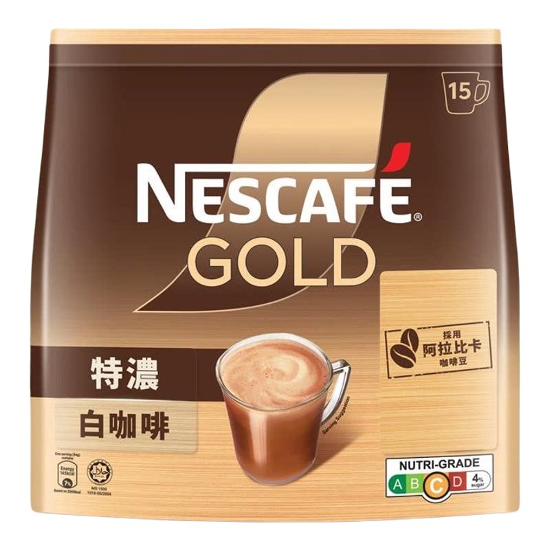 雀巢咖啡马来西亚金牌臻萃白咖啡特浓三合一速溶咖啡饮品34gX15袋