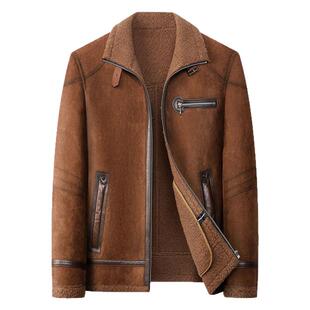 头层皮海宁真皮皮衣男皮毛一体加绒加厚爸爸装皮夹克男羊羔毛外套