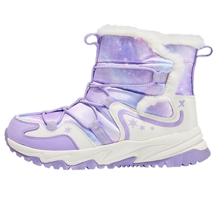 特步女童冬鞋新款大棉儿童加绒棉鞋子户外东北雪地靴高帮运动鞋