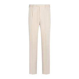 SUITSUPPLY砂砾色棉亚麻混纺锥型阔腿男士长裤