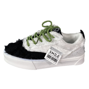 男鞋ins潮牌小众毛边帆布板鞋情侣百搭学生厚底休闲鞋男黑白撞色