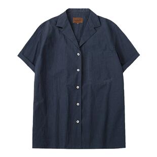 CycleDocument 60支高密水洗长绒棉 卷边袖深V古巴领短袖衬衫女